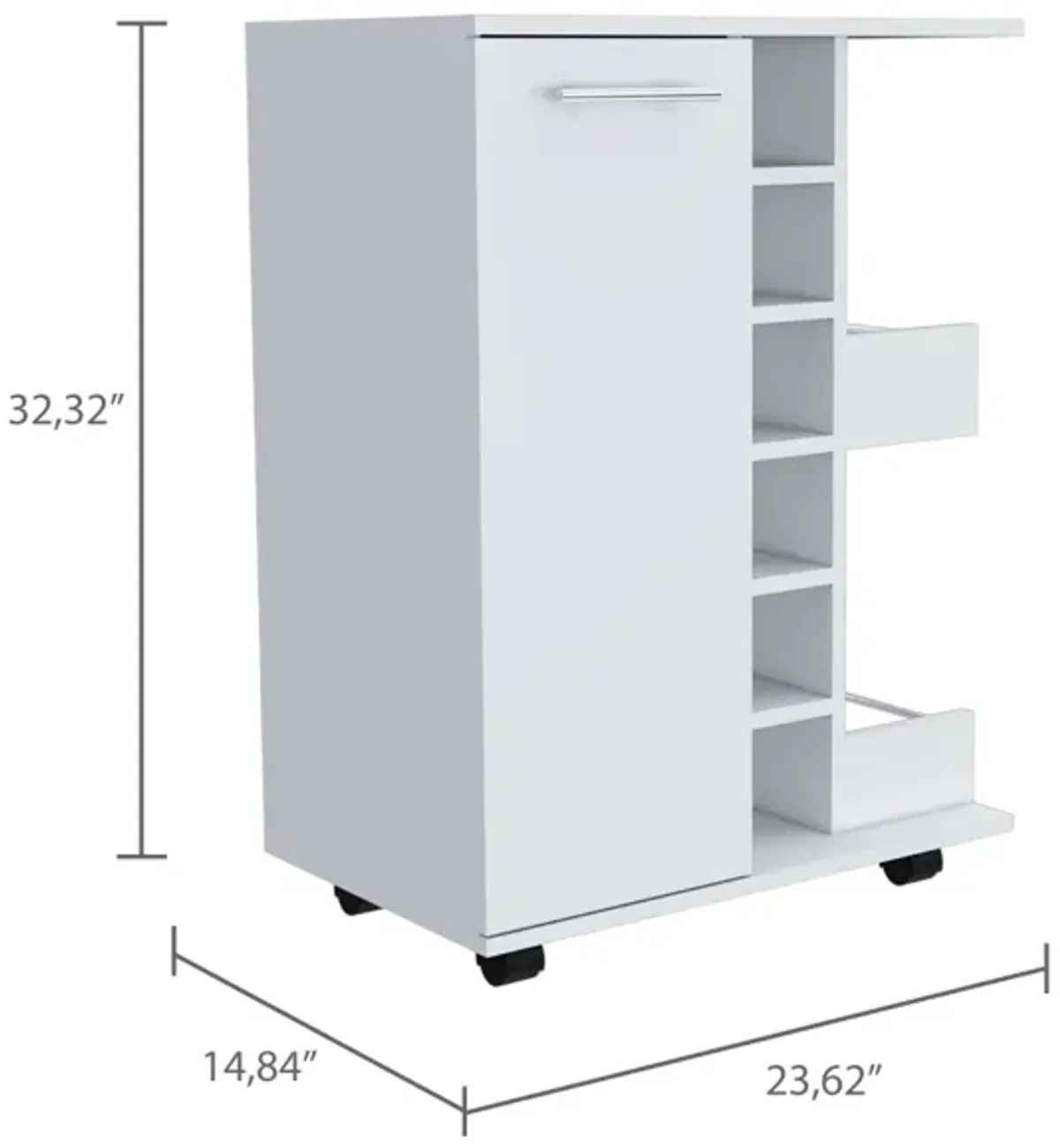 Bartlet 2-Shelf 6-Bottle Bar Cart With Division White