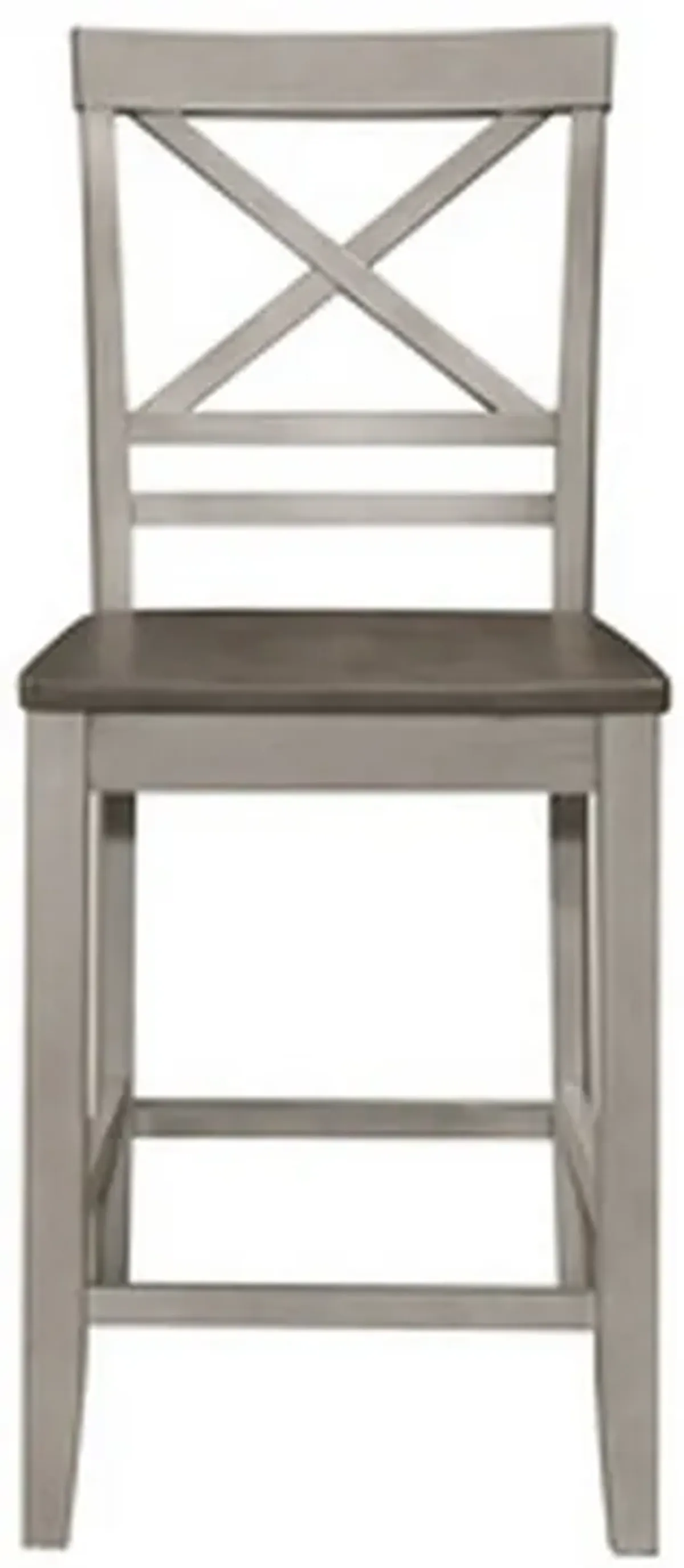 Brian 23 Inch Counter Chair, Crossbuck Backrest, Rustic Gray Wood, Brown-Benzara