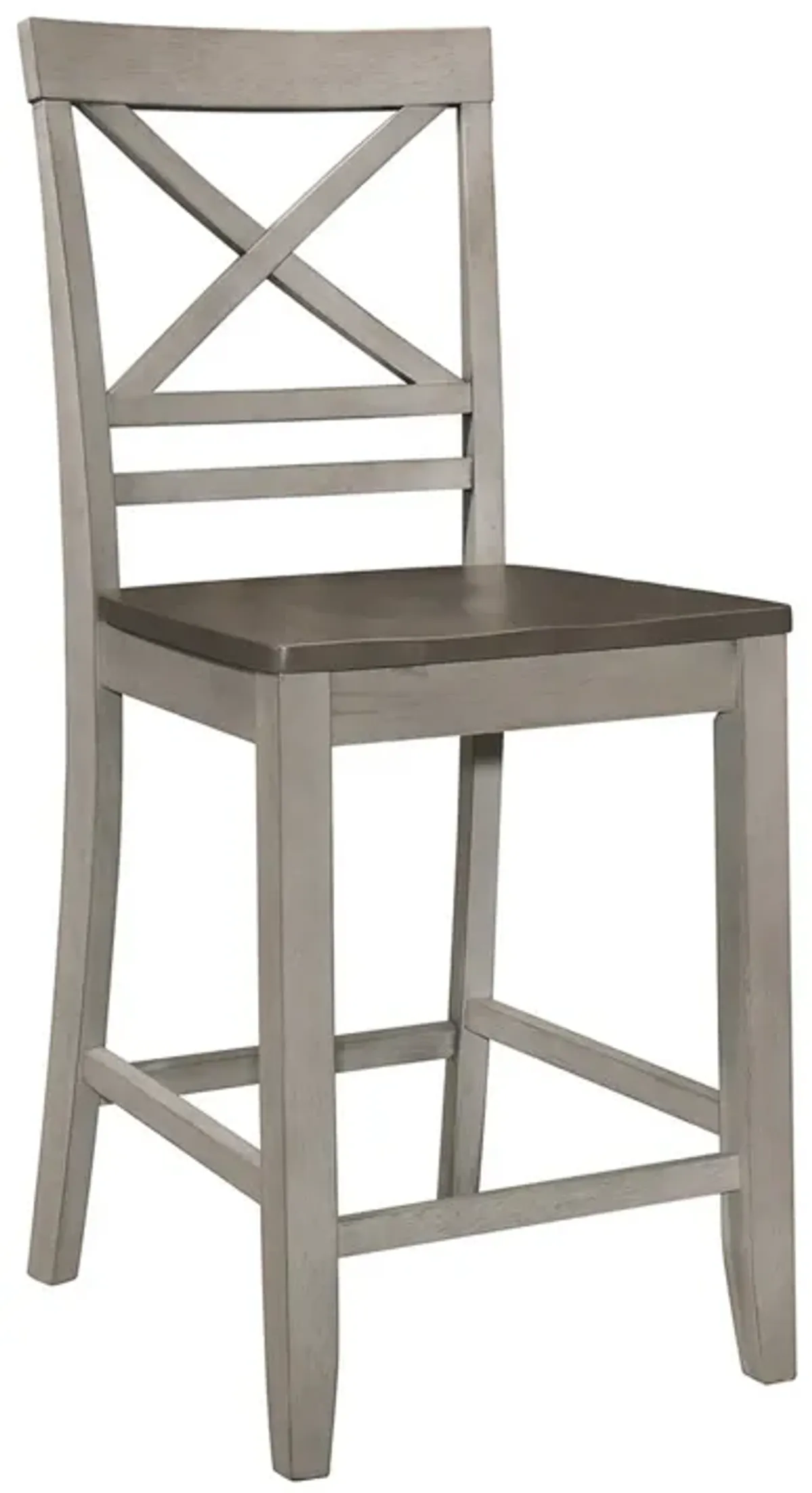 Brian 23 Inch Counter Chair, Crossbuck Backrest, Rustic Gray Wood, Brown-Benzara