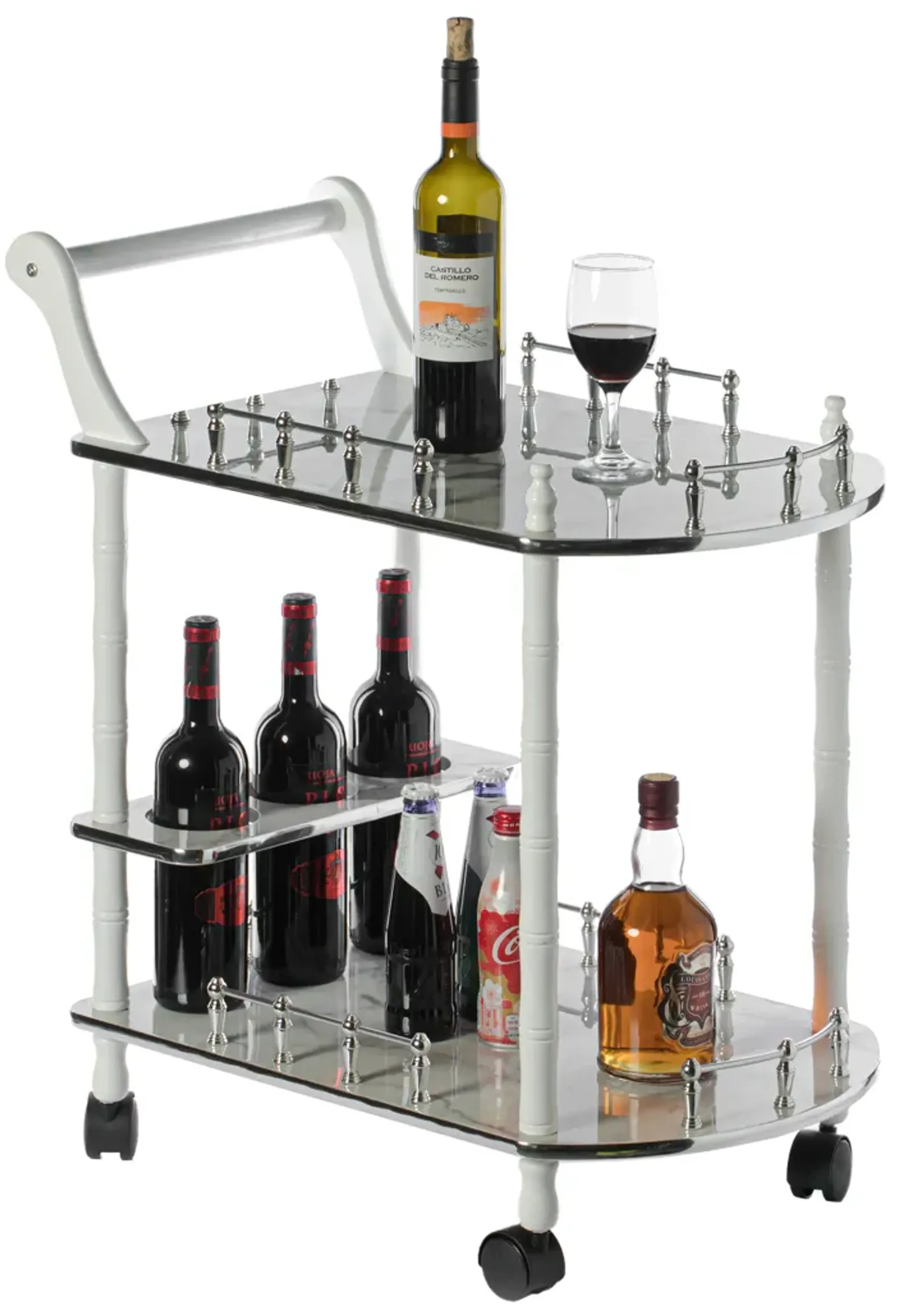 Serving Bar Cart Tea Trolley, 2 Tier Shelves on Rolling Wheels, Mobile Liquor Bar for Wine Beverage Drink Dinner Party, Utility Kitchen Storage Island Coffee Cabinet for Dining Living Room, Wood, Gray