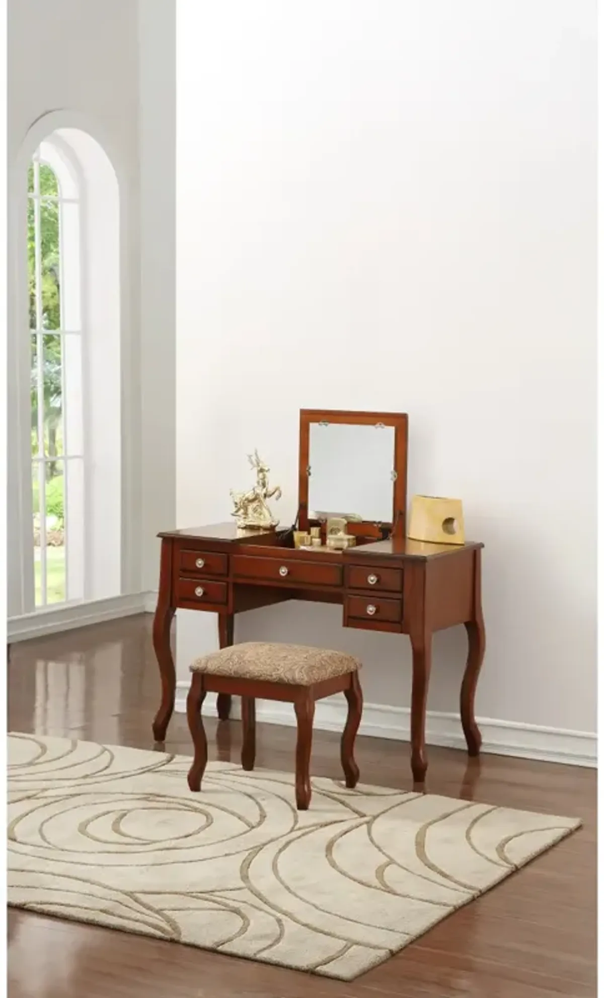 Cherry Vanity Set with Stool & Mirror