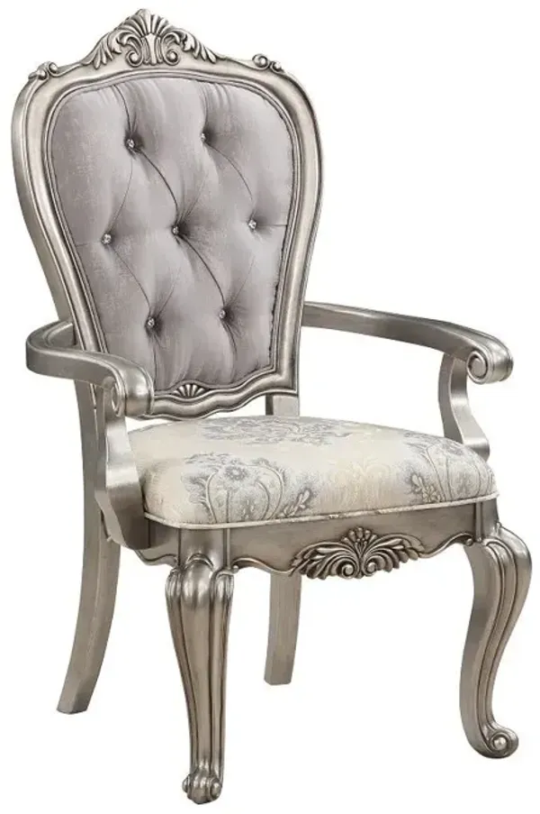 Aria 27 Inch Side Dining Chair Set of 2, Velvet, Antique Platinum Tone - Benzara