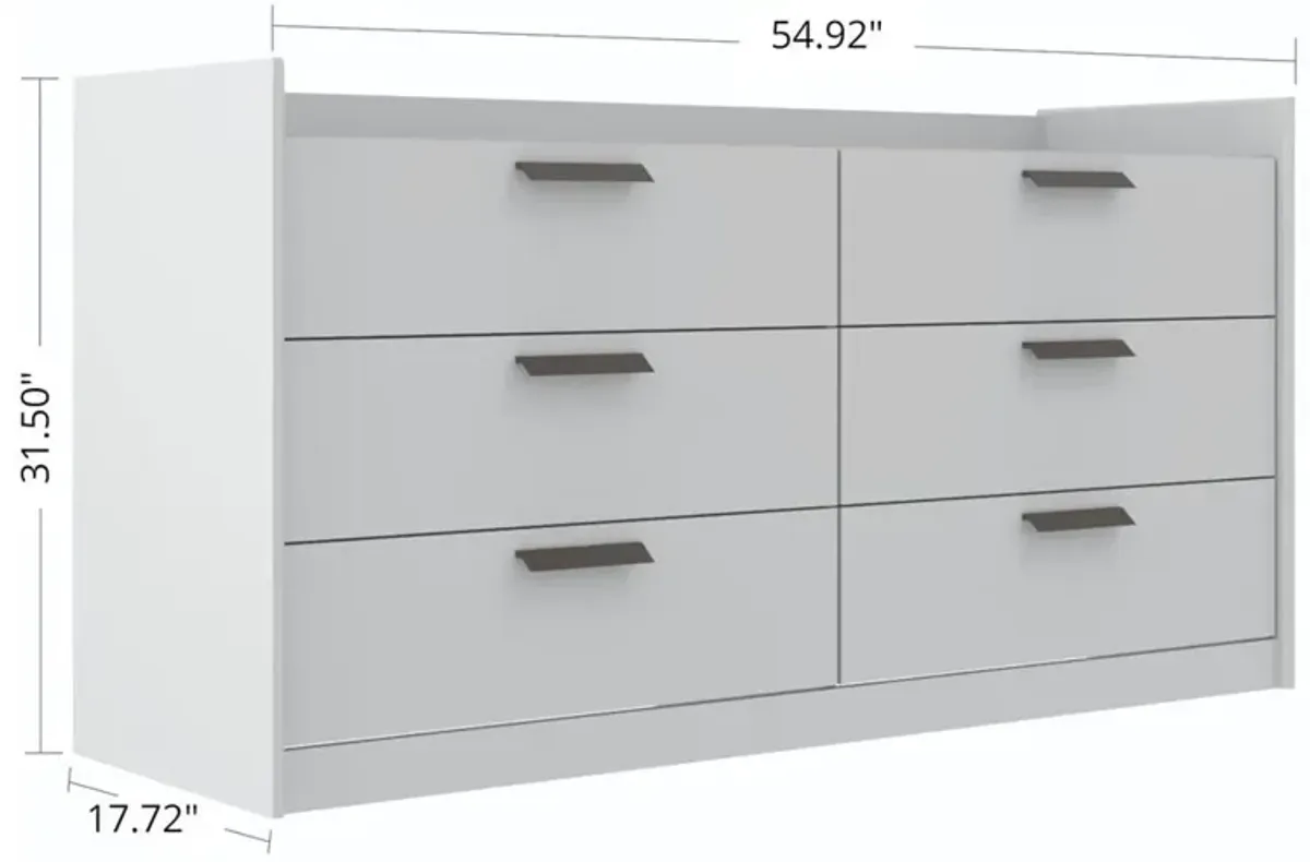 Falkk Furniture Modern Chic White 6-Drawer Dresser Featuring Bronze Handles