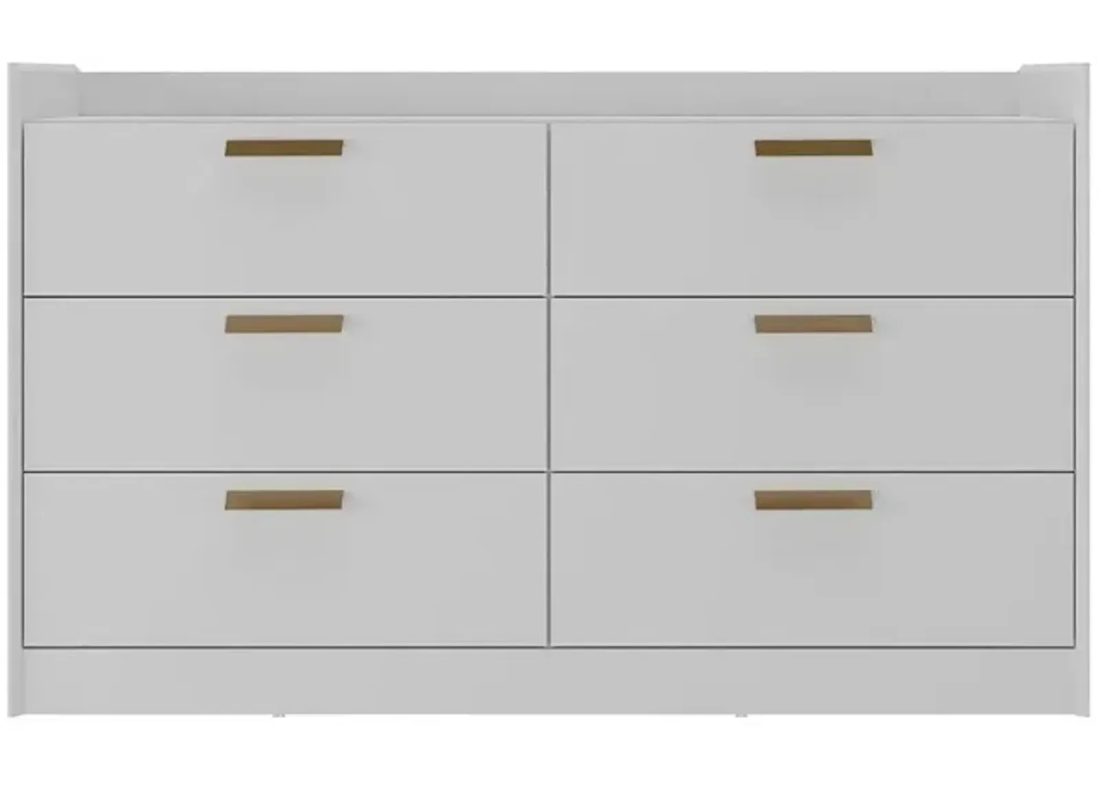 Falkk Furniture Modern Chic White 6-Drawer Dresser Featuring Bronze Handles