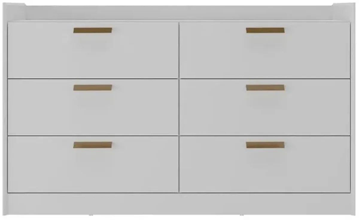 Falkk Furniture Modern Chic White 6-Drawer Dresser Featuring Bronze Handles