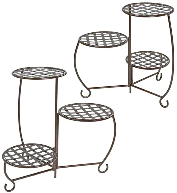 Sunnydaze 3-Tier Triple Plant Stand with Checkered Base - 24 in - Set of 2
