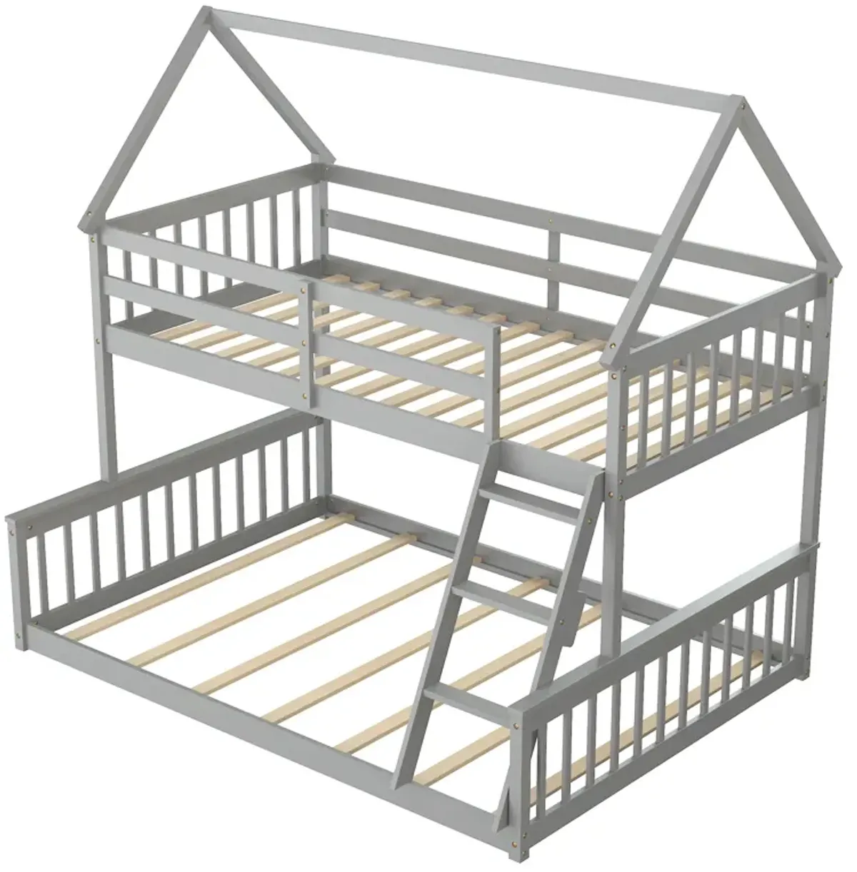 Twin Over Full House Bunk Bed with Ladder and Guardrails