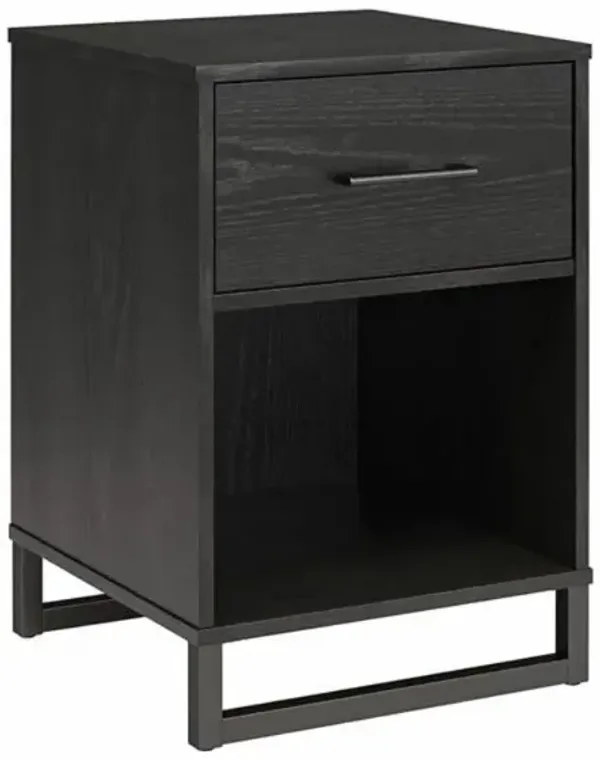 Modern 1-Drawer Bedroom Nightstand in Rustic Black Wood Finish with Metal Legs