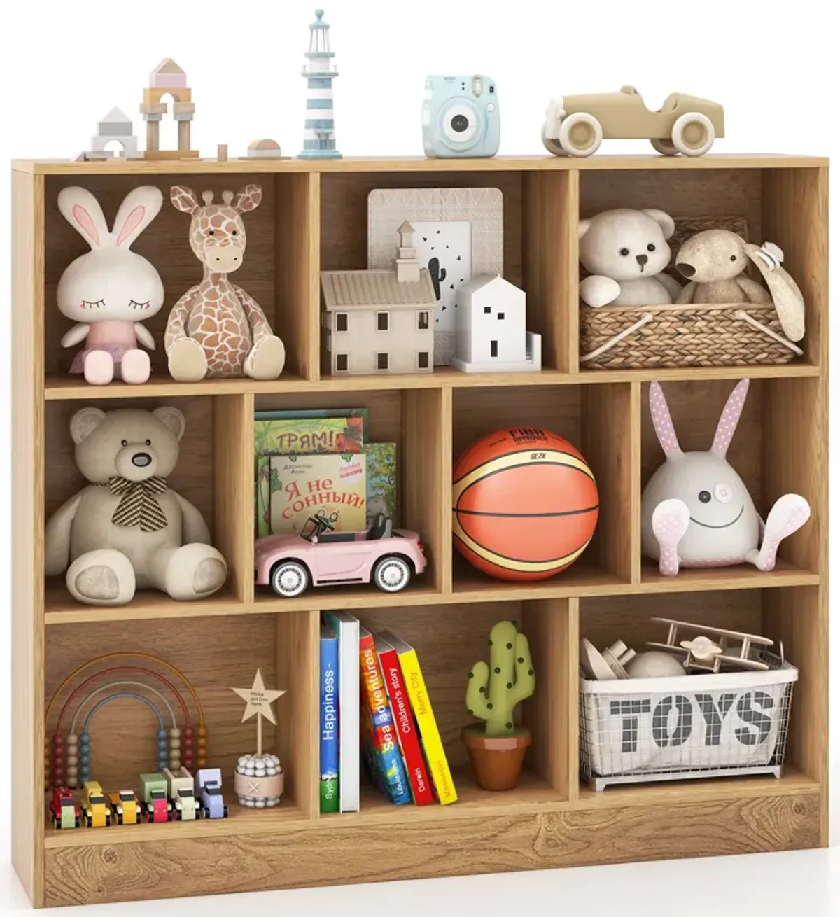 Wooden Toy Storage Organizer with 10 Cubes for Kids