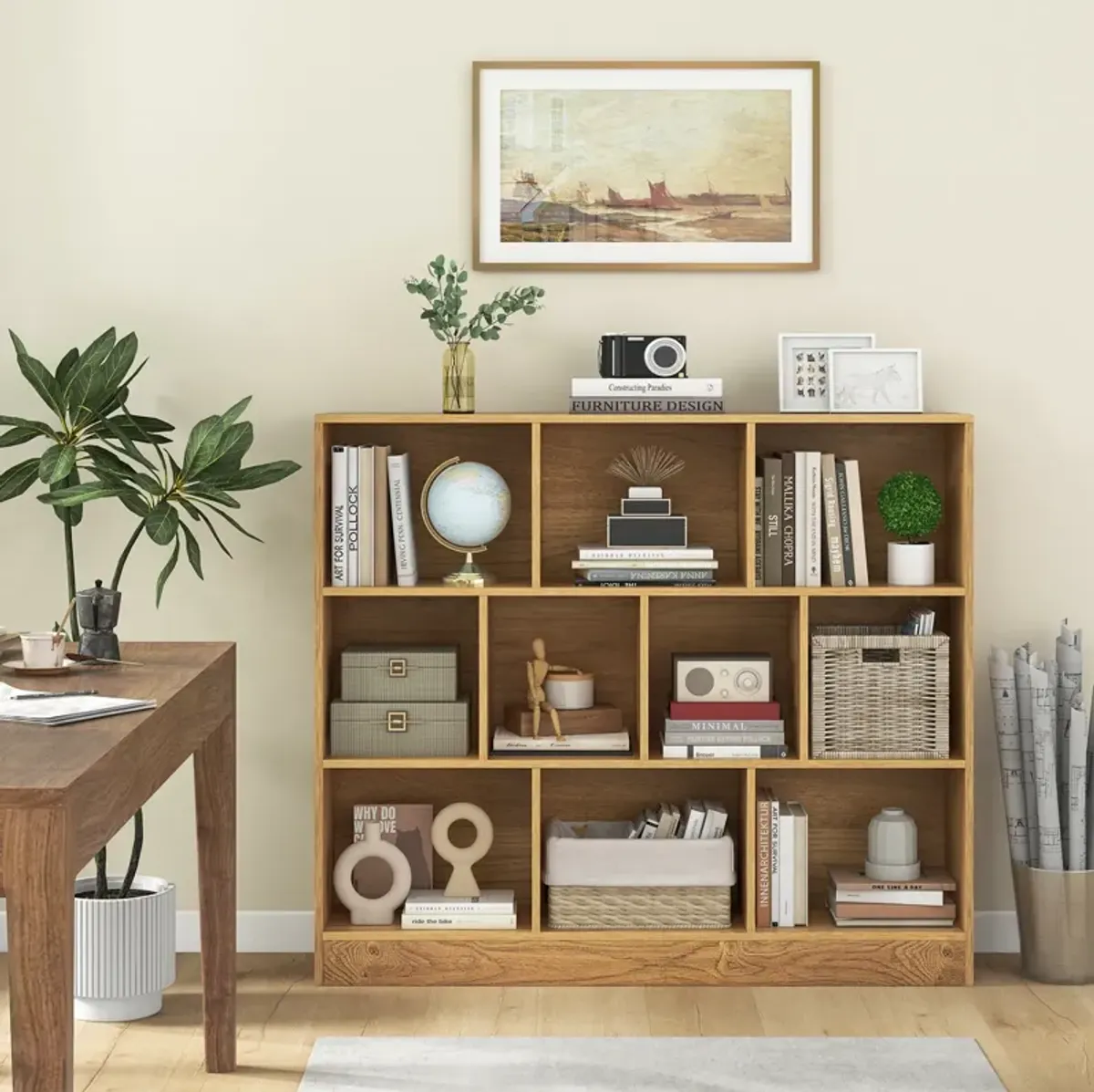 Wooden Toy Storage Organizer with 10 Cubes for Kids