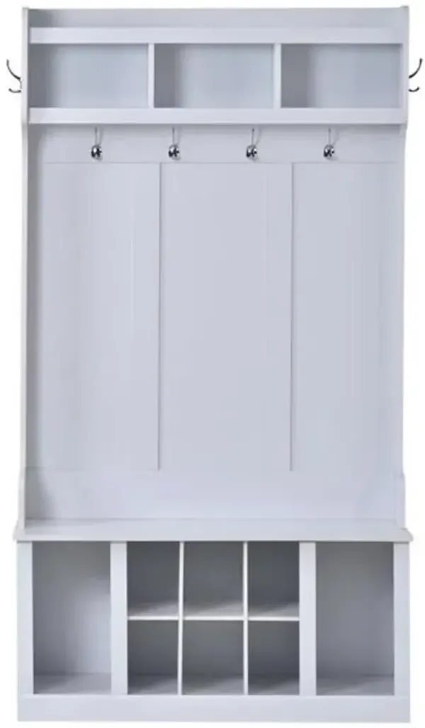 Entryway Hall Tree with Storage Bench & 6 Coat Hooks For Mudroom Organizer