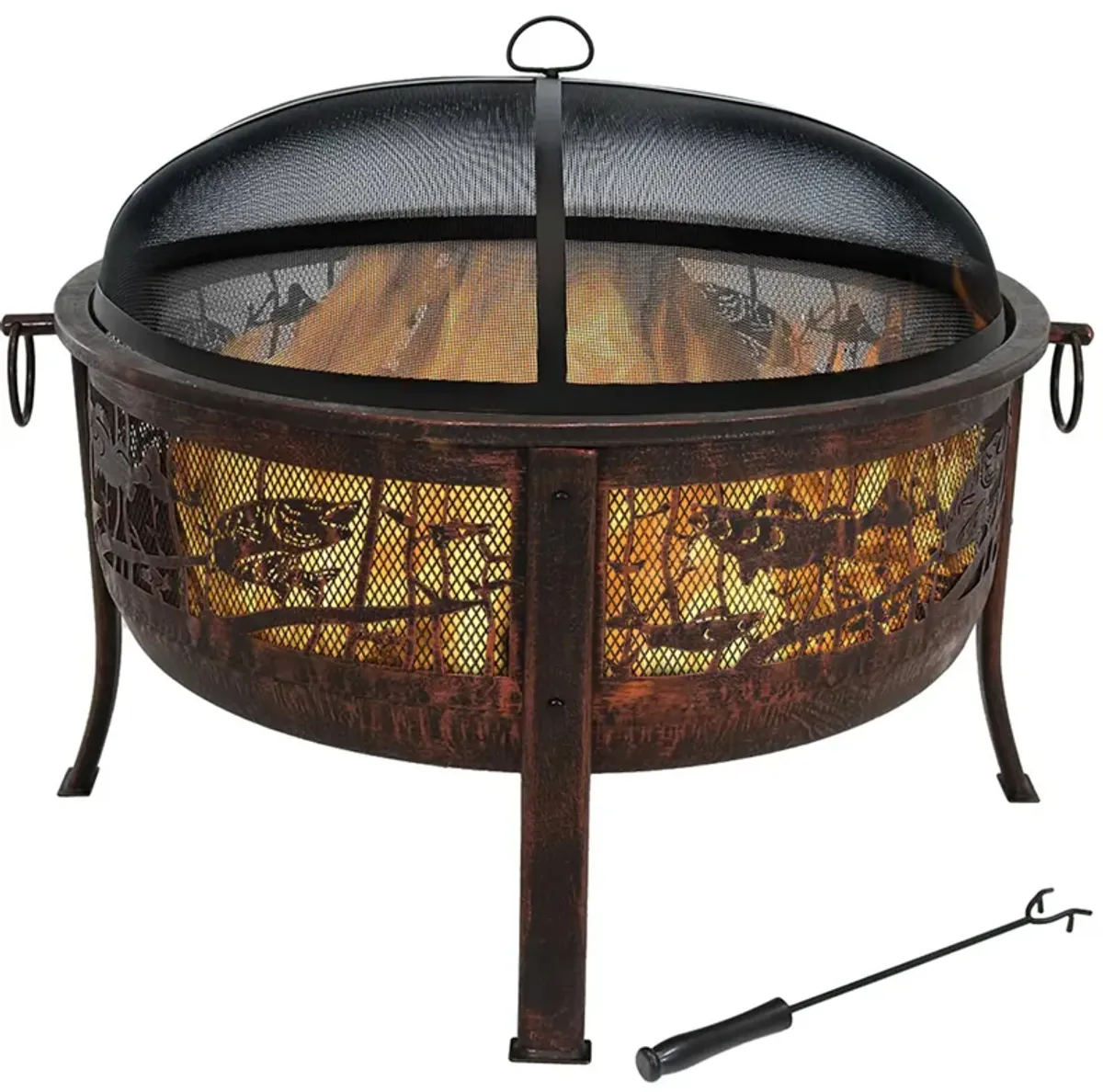 Sunnydaze 30 in Northwoods Fishing Steel Fire Pit with Spark Screen