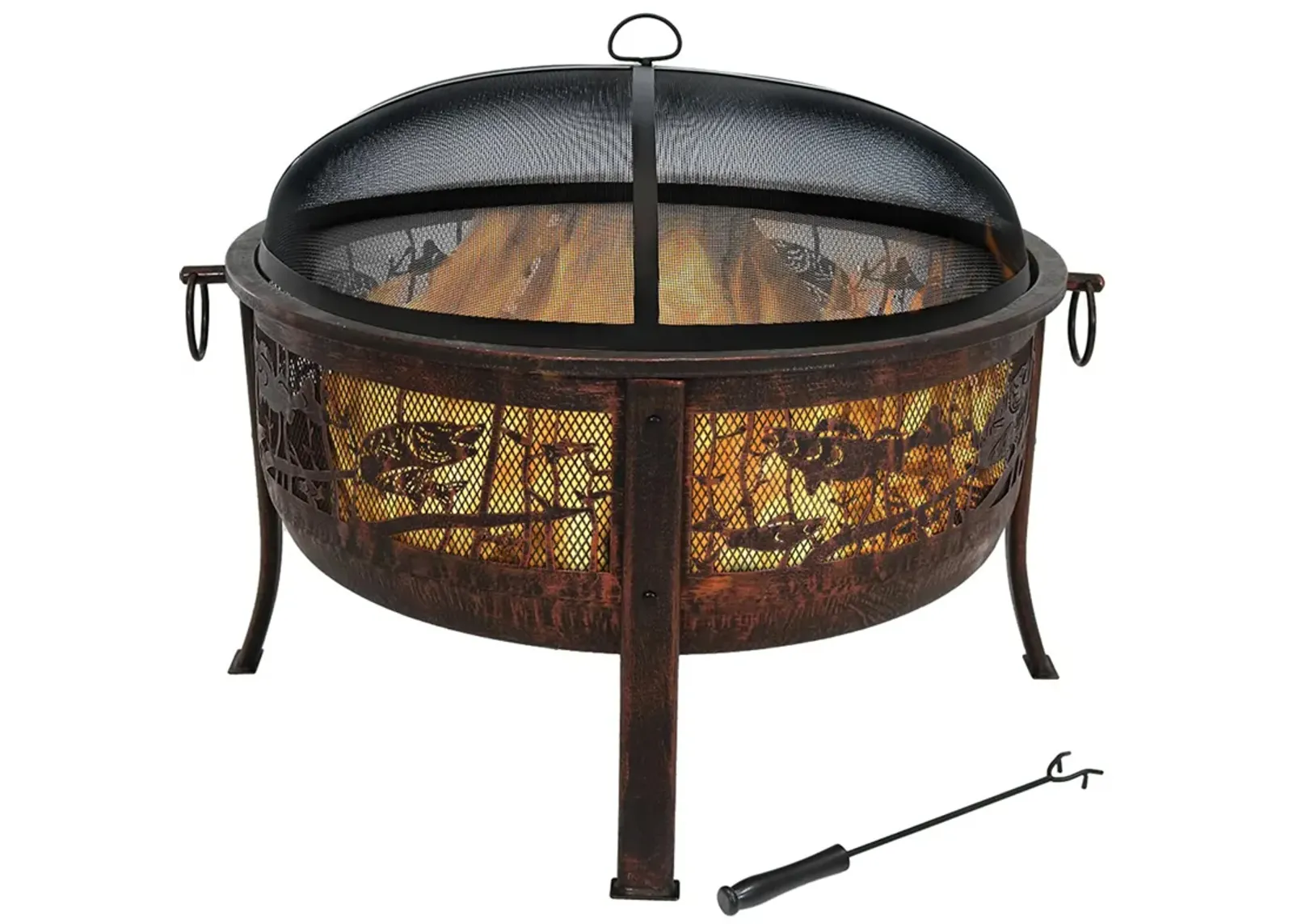 Sunnydaze 30 in Northwoods Fishing Steel Fire Pit with Spark Screen