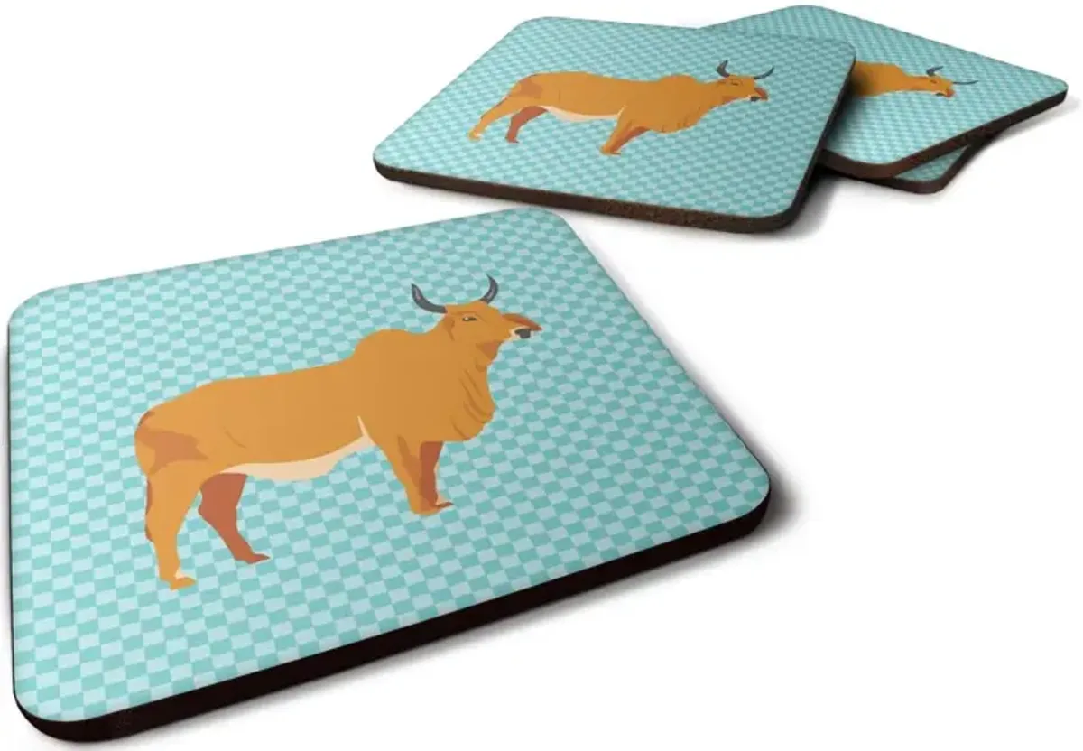 Caroline's Treasures Zebu Indicine Cow Blue Check Decorative coasters, 3.5, Multicolor