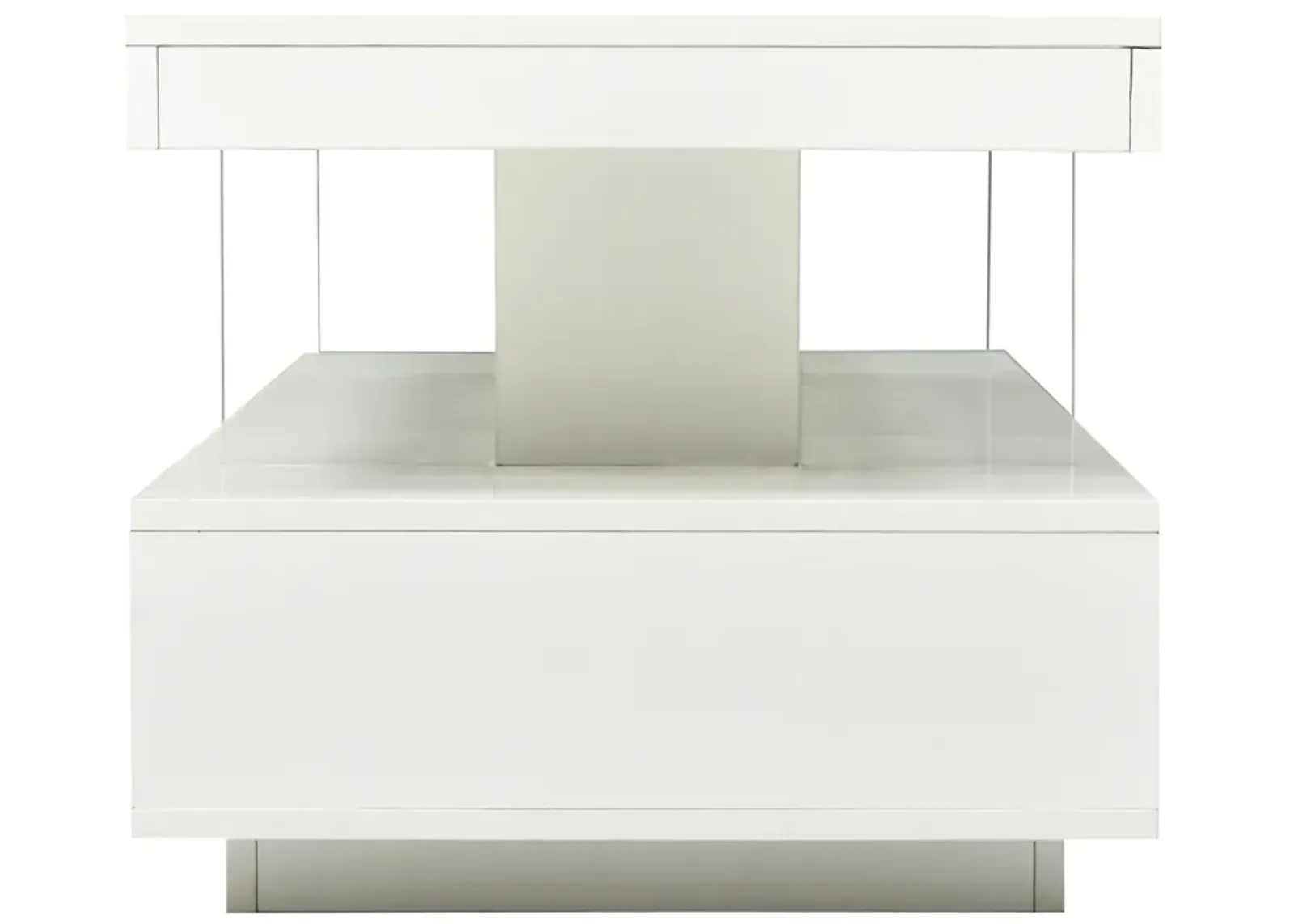 Modern White LED Coffee Table with Storage, 2 Drawers, and Shelves