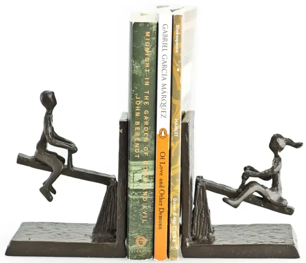 Children Playing on a See-Saw Metal Bookend Set