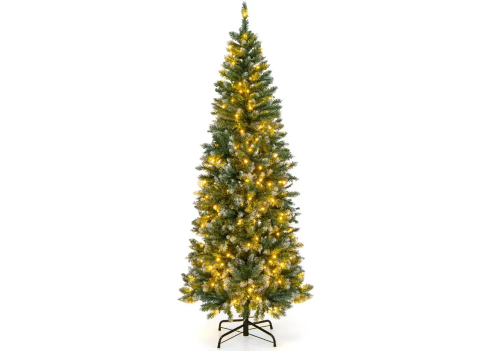 Hivvago 6 Feet Pre-Lit Artificial Christmas Tree with  618 Snowy Branch Tips