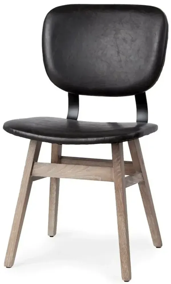 Mercana Furniture & Decor Haden I Black Faux-Leather Wrap Brown Solid Wood and Iron Base Dining Chair