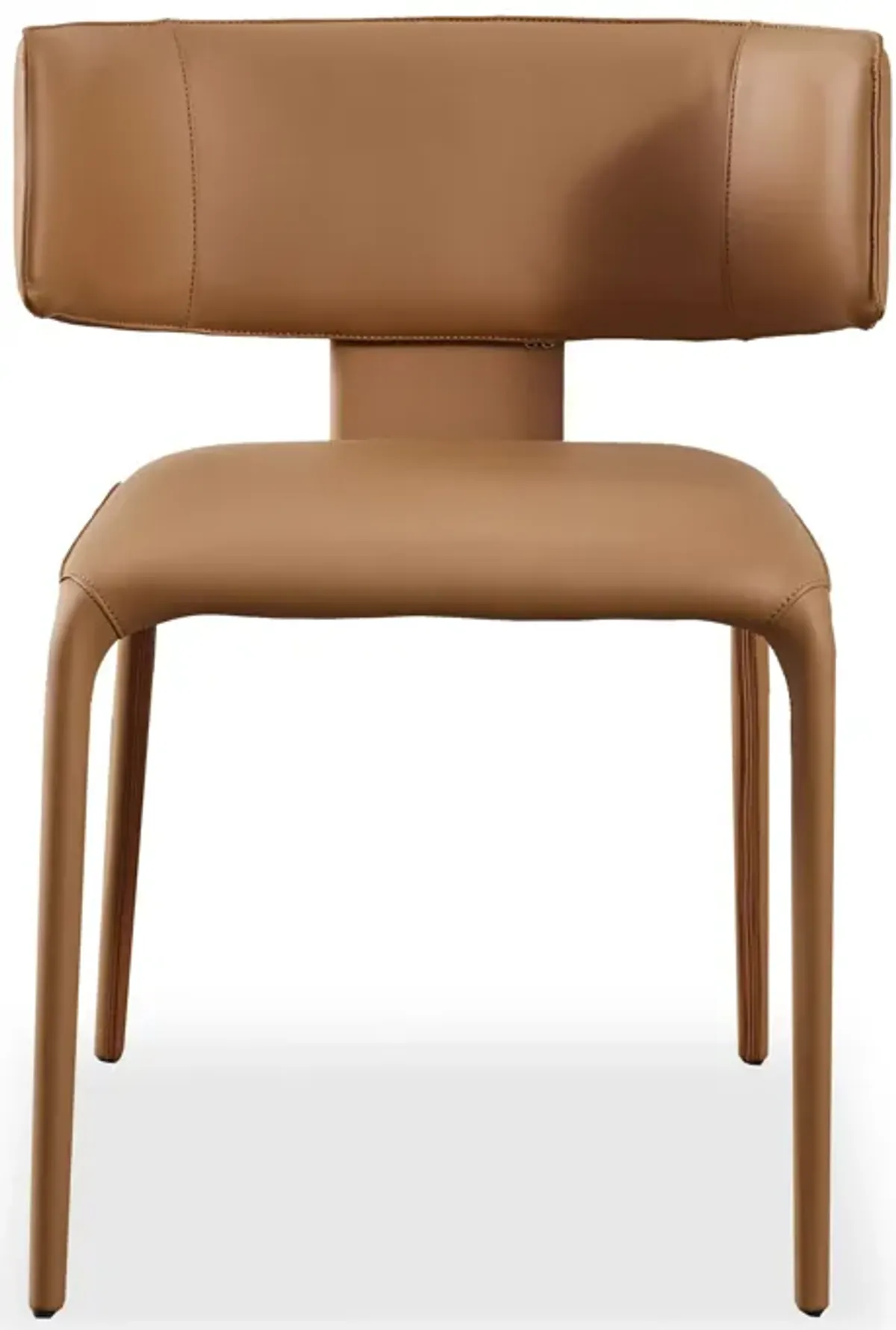 Cid Dell 21 Inch Dining Chair, Camel Brown Faux Leather, Wingback, Metal - Benzara