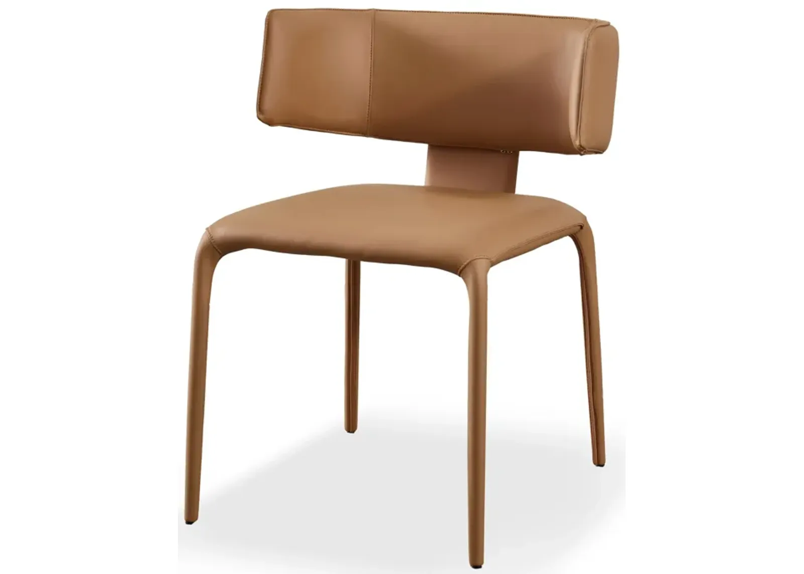 Cid Dell 21 Inch Dining Chair, Camel Brown Faux Leather, Wingback, Metal - Benzara