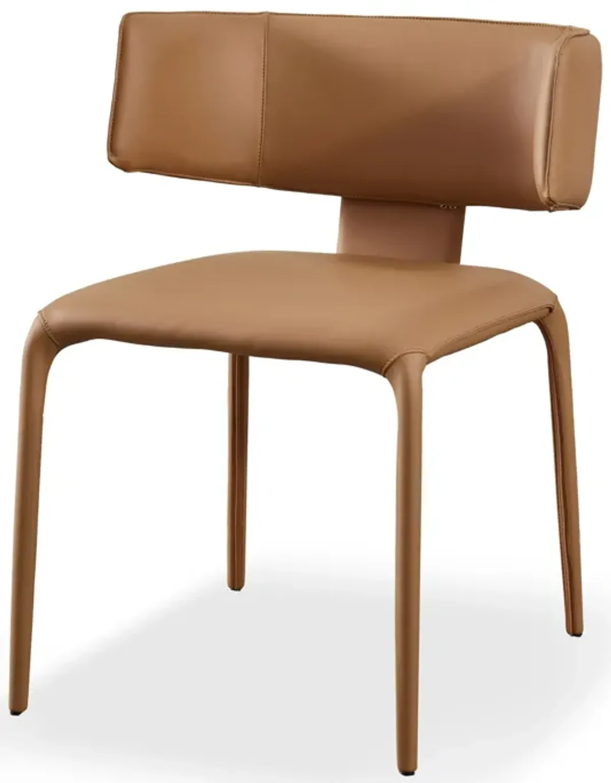 Cid Dell 21 Inch Dining Chair, Camel Brown Faux Leather, Wingback, Metal - Benzara