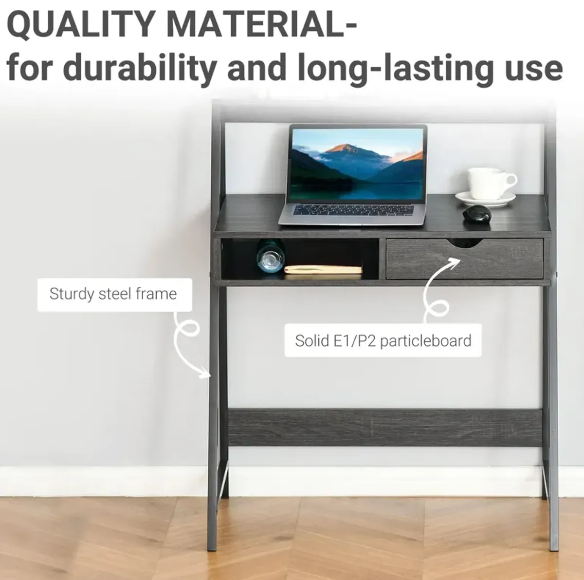 Gray Compact Workspace: Small Space Writing Desk with Storage