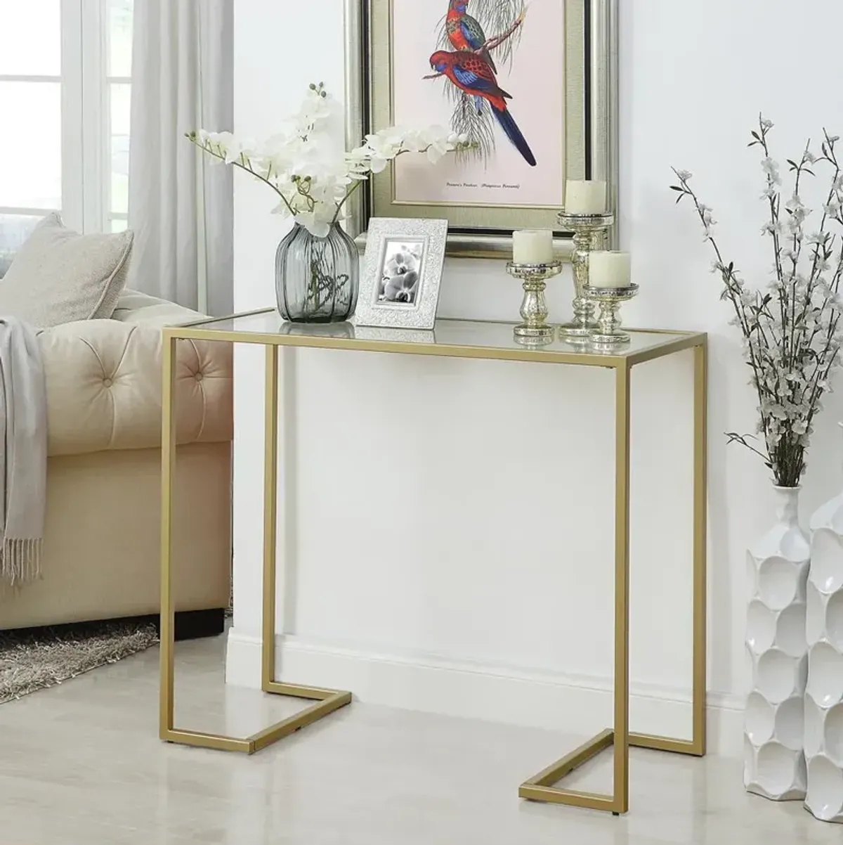 Carolina Living Monaco Glass Top Console Table - Gold