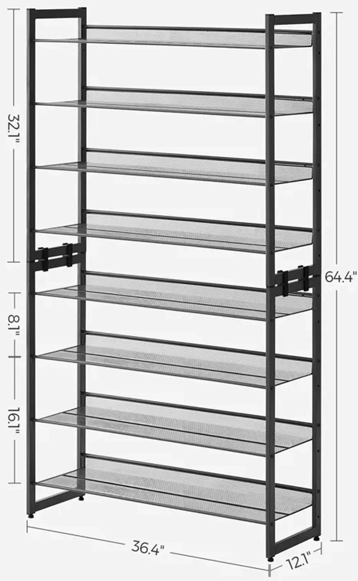 8-Tier Shoe Rack - Set of 2 Stackable 4-Tier Metal Mesh Shoe Organizers for Storage