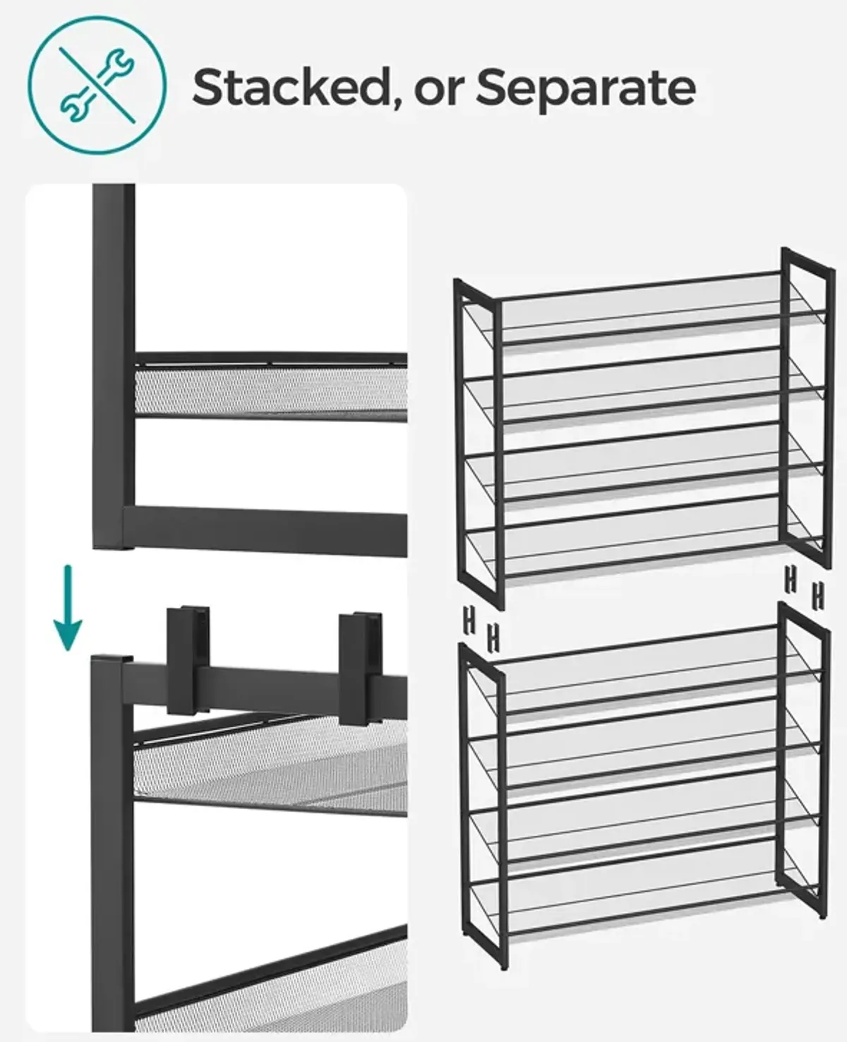 8-Tier Shoe Rack - Set of 2 Stackable 4-Tier Metal Mesh Shoe Organizers for Storage