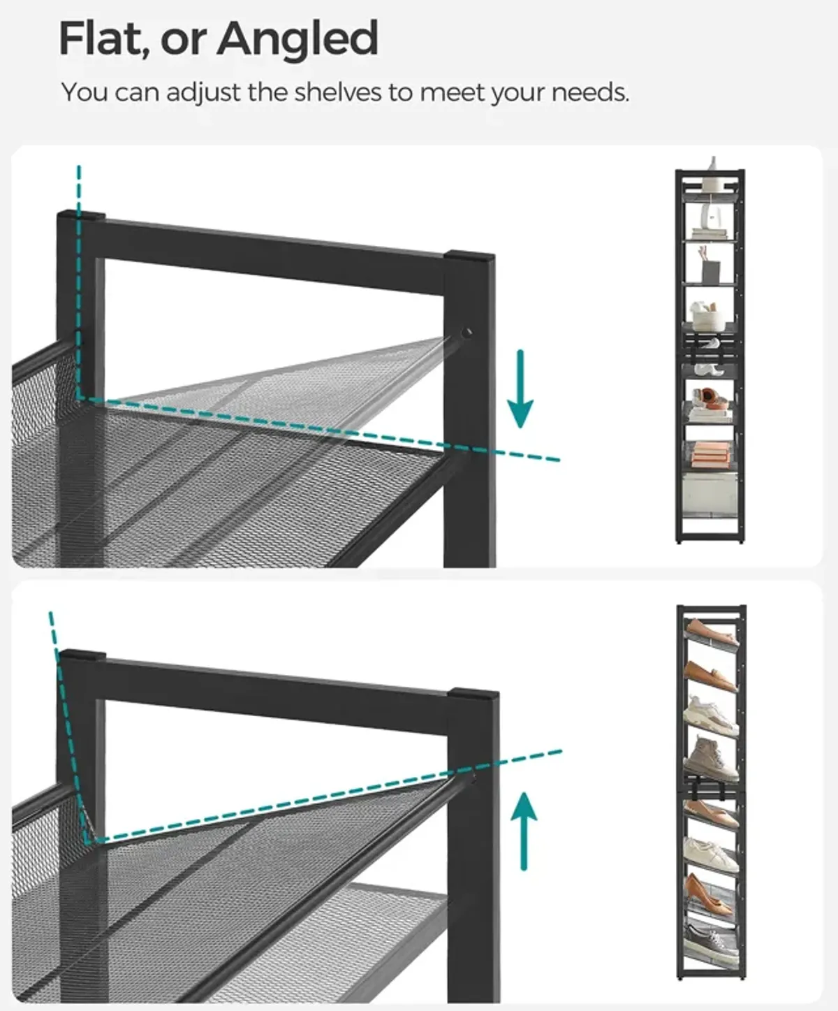 8-Tier Shoe Rack - Set of 2 Stackable 4-Tier Metal Mesh Shoe Organizers for Storage