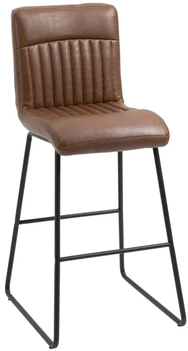 Brown/Black Bar Stool: 30" Industrial PU Leather Chair with Footrest