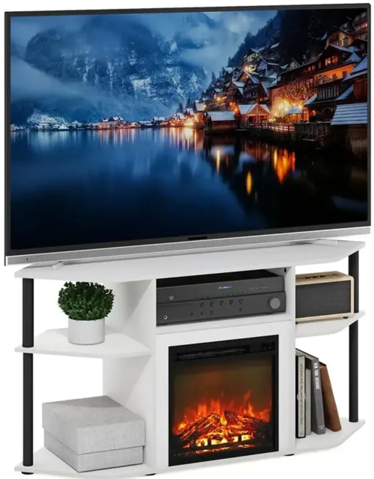 Open Storage Corner Fireplace TV Entertainment Center for TV up to 55 Inch