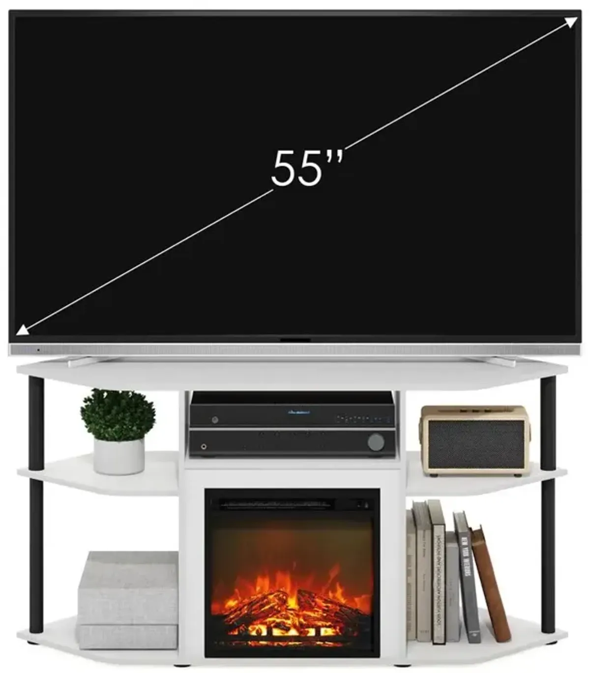 Open Storage Corner Fireplace TV Entertainment Center for TV up to 55 Inch