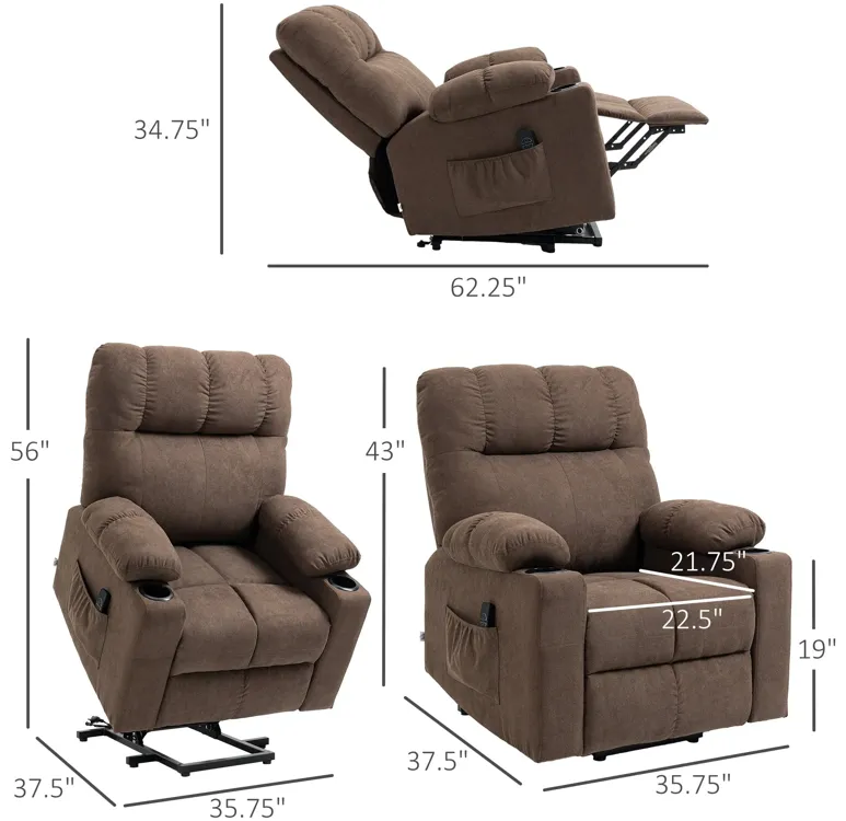 Coffee Color Recliner Lift Chair: Footrest, Luxurious