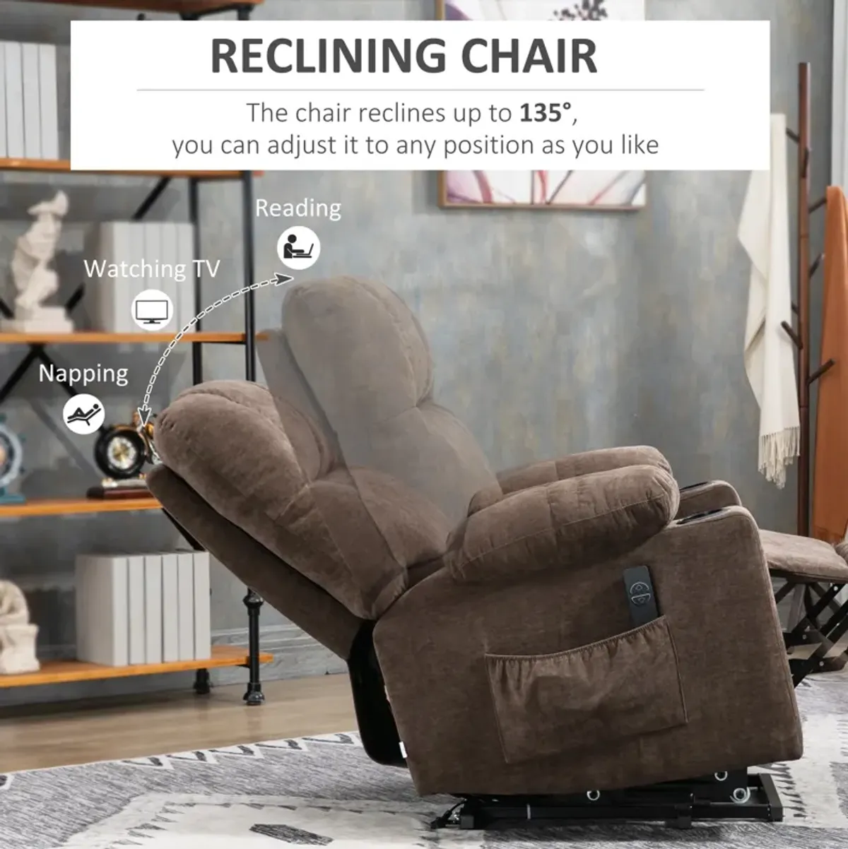 Coffee Color Recliner Lift Chair: Footrest, Luxurious