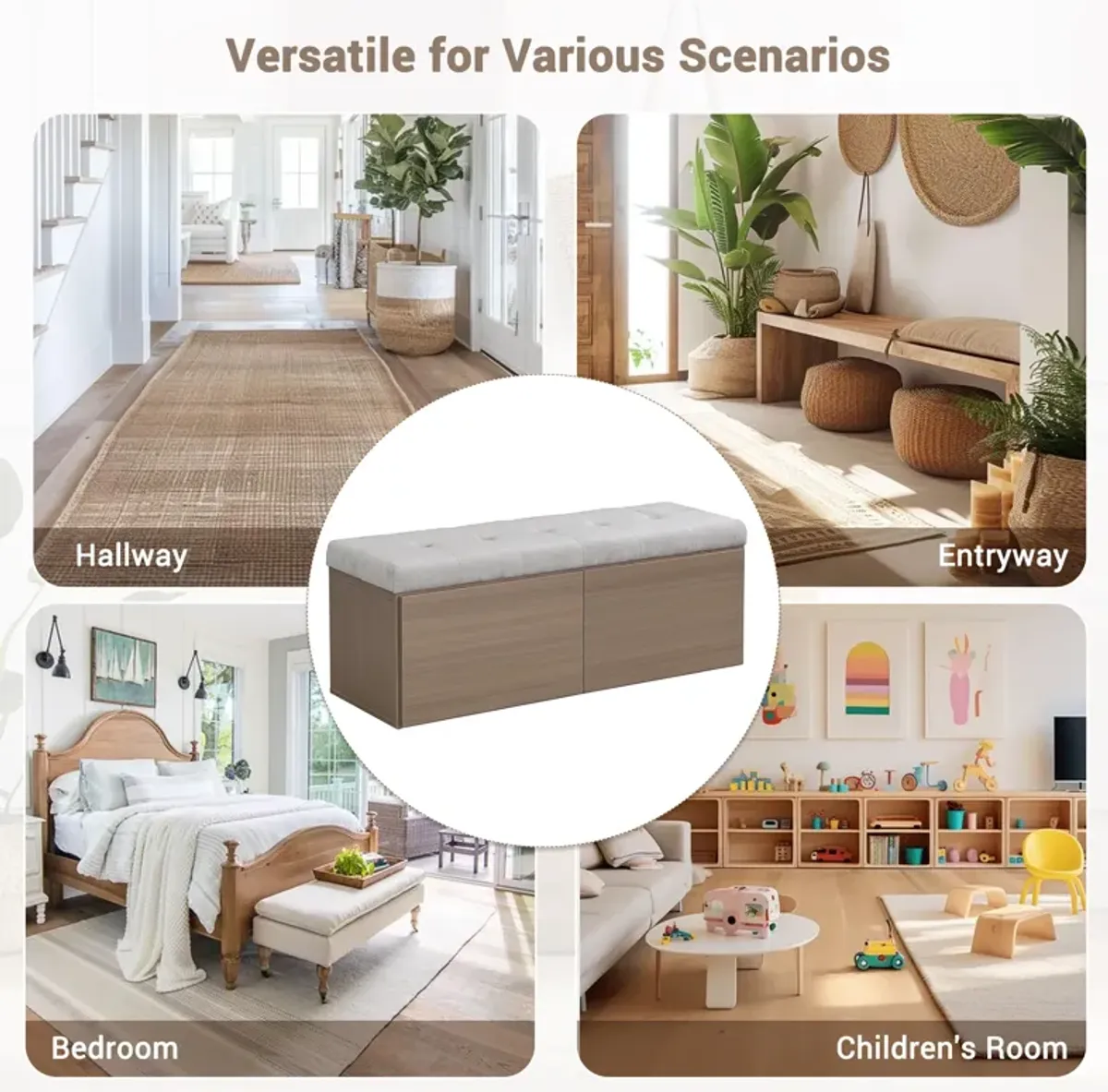 49" Shoe Storage Bench Entryway Shoe Cabinet Storage Ottoman with Padded Seat Cushion and Double Doors for Entryway, Hallway and Bedroom, Light Grey
