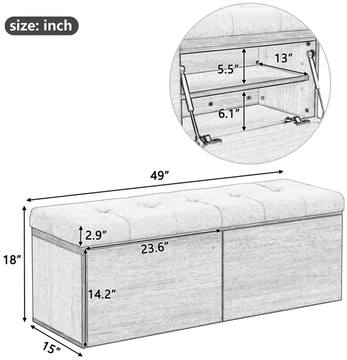 49" Shoe Storage Bench Entryway Shoe Cabinet Storage Ottoman with Padded Seat Cushion and Double Doors for Entryway, Hallway and Bedroom, Light Grey
