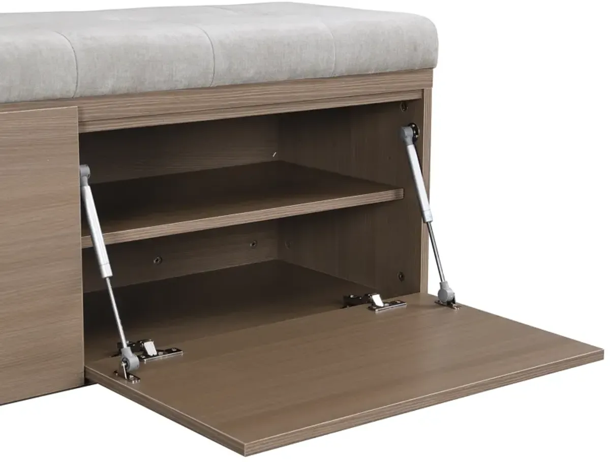 49" Shoe Storage Bench Entryway Shoe Cabinet Storage Ottoman with Padded Seat Cushion and Double Doors for Entryway, Hallway and Bedroom, Light Grey