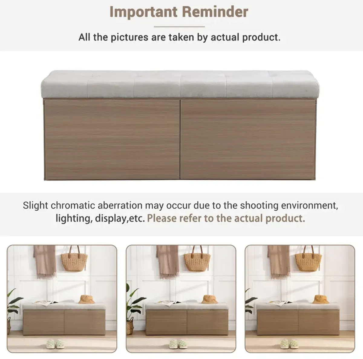 49" Shoe Storage Bench Entryway Shoe Cabinet Storage Ottoman with Padded Seat Cushion and Double Doors for Entryway, Hallway and Bedroom, Light Grey