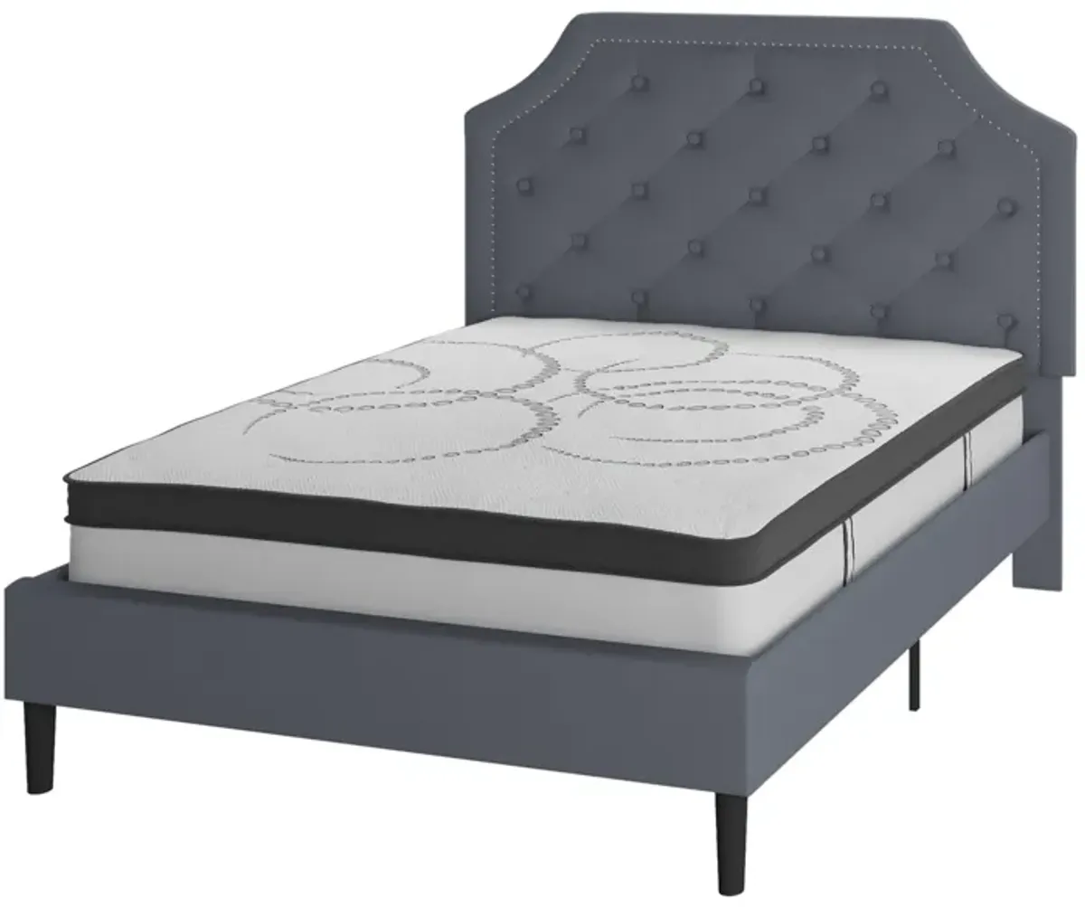 Brighton Full Size Tufted Upholstered Platform Bed in Light Gray Fabric with 10 Inch CertiPUR-US Certified Pocket Spring Mattress