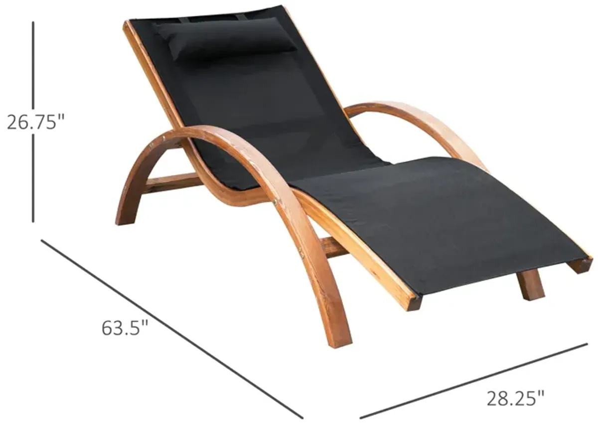 Poolside Lounger: Wooden Chaise with Mesh Sling and Pillow Armrests