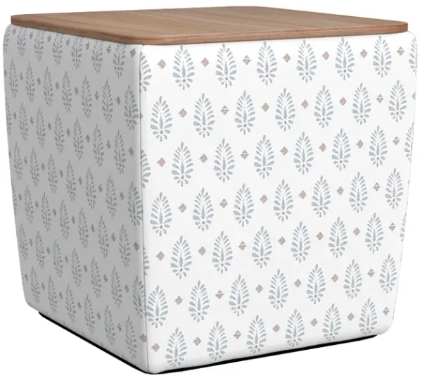 Mody Accent Ottoman, 19 Inch Brown Wood Lift Top, White Pattern Fabric - Benzara