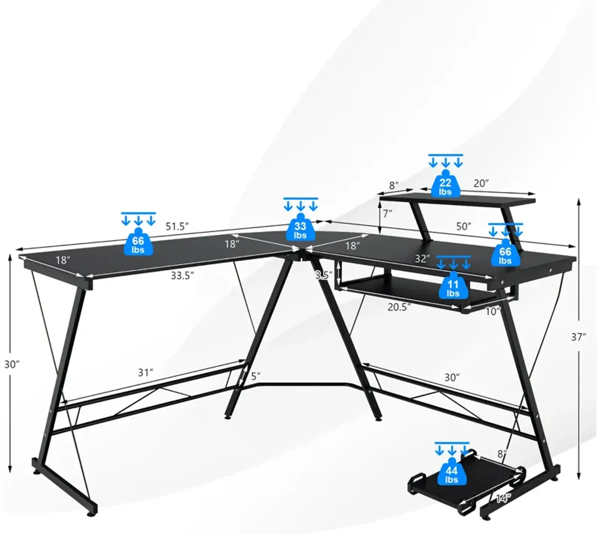 Costway L Shaped Computer Desk Home Office Workstation w/ Movable Monitor Stand Black