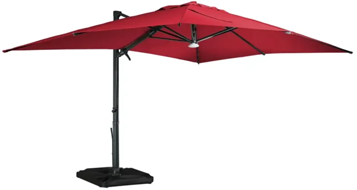 MONDAWE 13ft Square Solar LED Cantilever Patio Umbrella with Included Base & Bluetooth Light