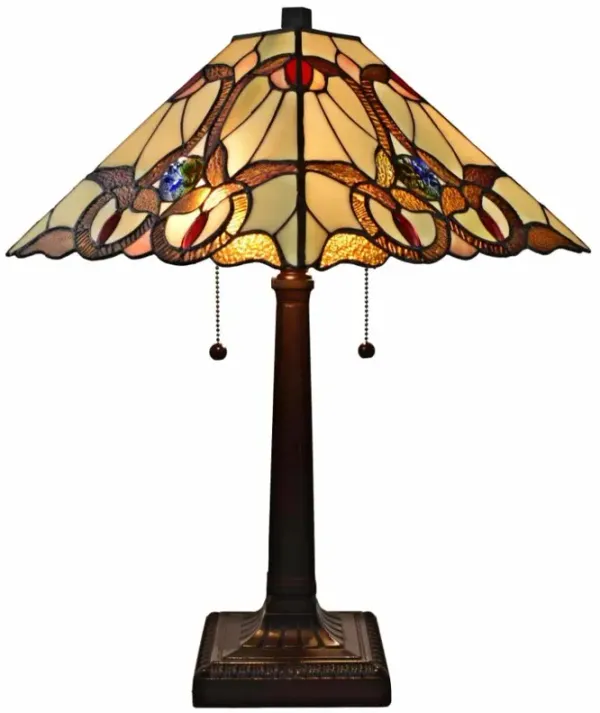 Hivvago 22" Dark Brown Metal Two Light Candlestick Table Lamp With Beige Empire Shade