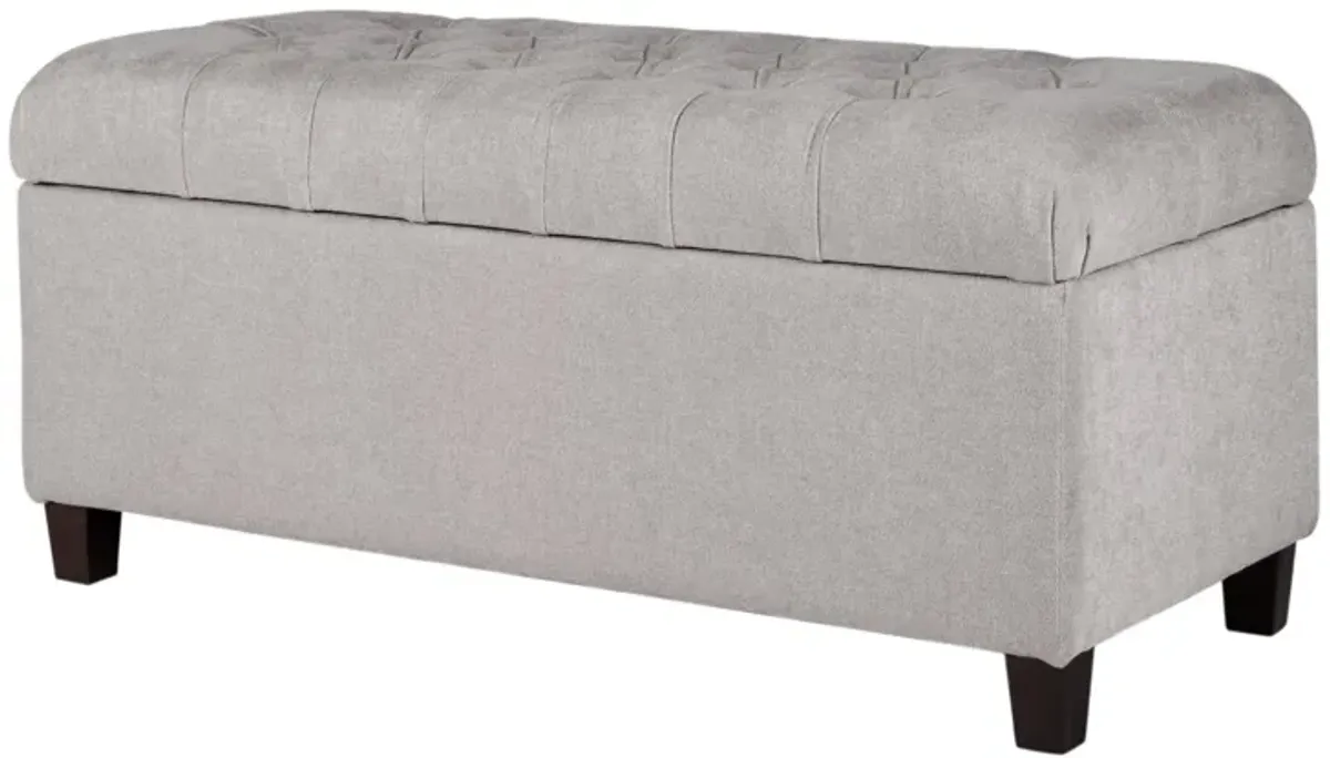 Fabric Upholstered Button Tufted Wooden Bench With Hinged Storage, Gray and Brown - Benzara