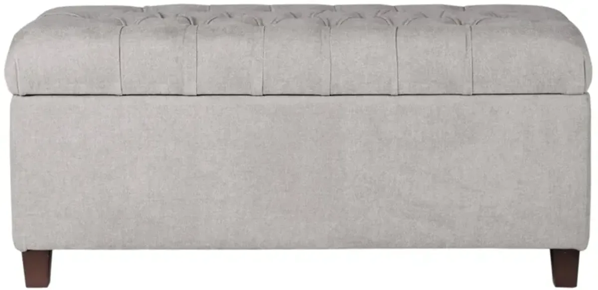 Fabric Upholstered Button Tufted Wooden Bench With Hinged Storage, Gray and Brown - Benzara