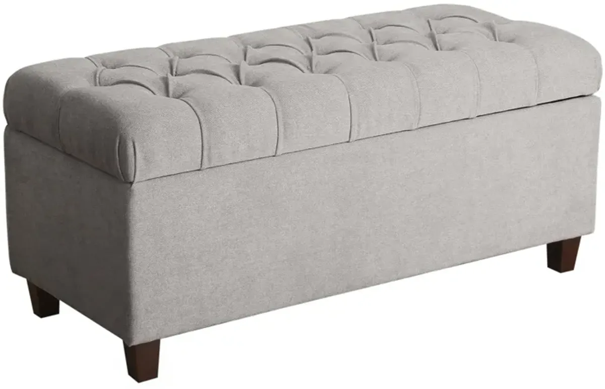 Fabric Upholstered Button Tufted Wooden Bench With Hinged Storage, Gray and Brown - Benzara