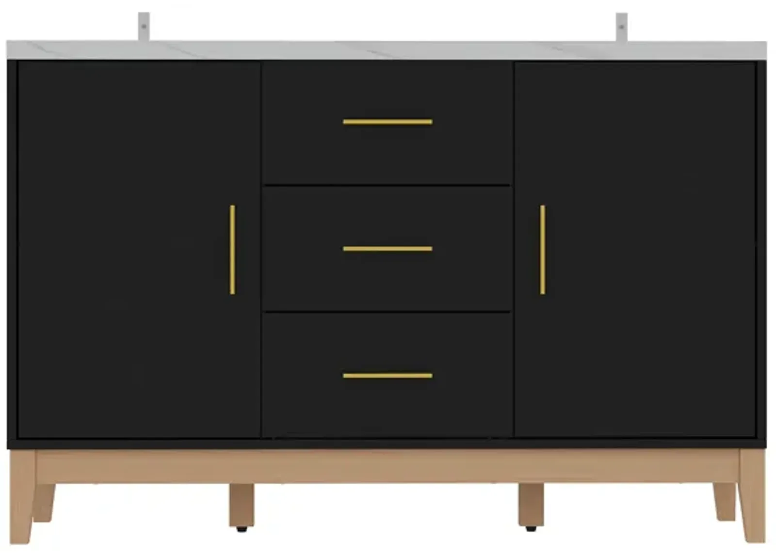 FUFU&GAGA  Sleek Black Bathroom Vanity Cabinet with Ample Storage and Gold Accents (47.2" W x 18.9" D x 31.3" H), Black