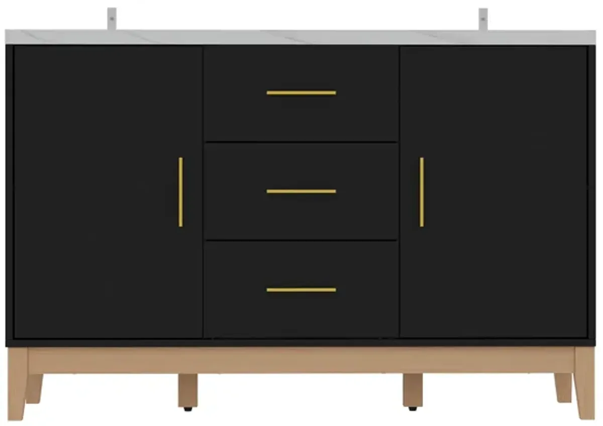 FUFU&GAGA  Sleek Black Bathroom Vanity Cabinet with Ample Storage and Gold Accents (47.2" W x 18.9" D x 31.3" H), Black